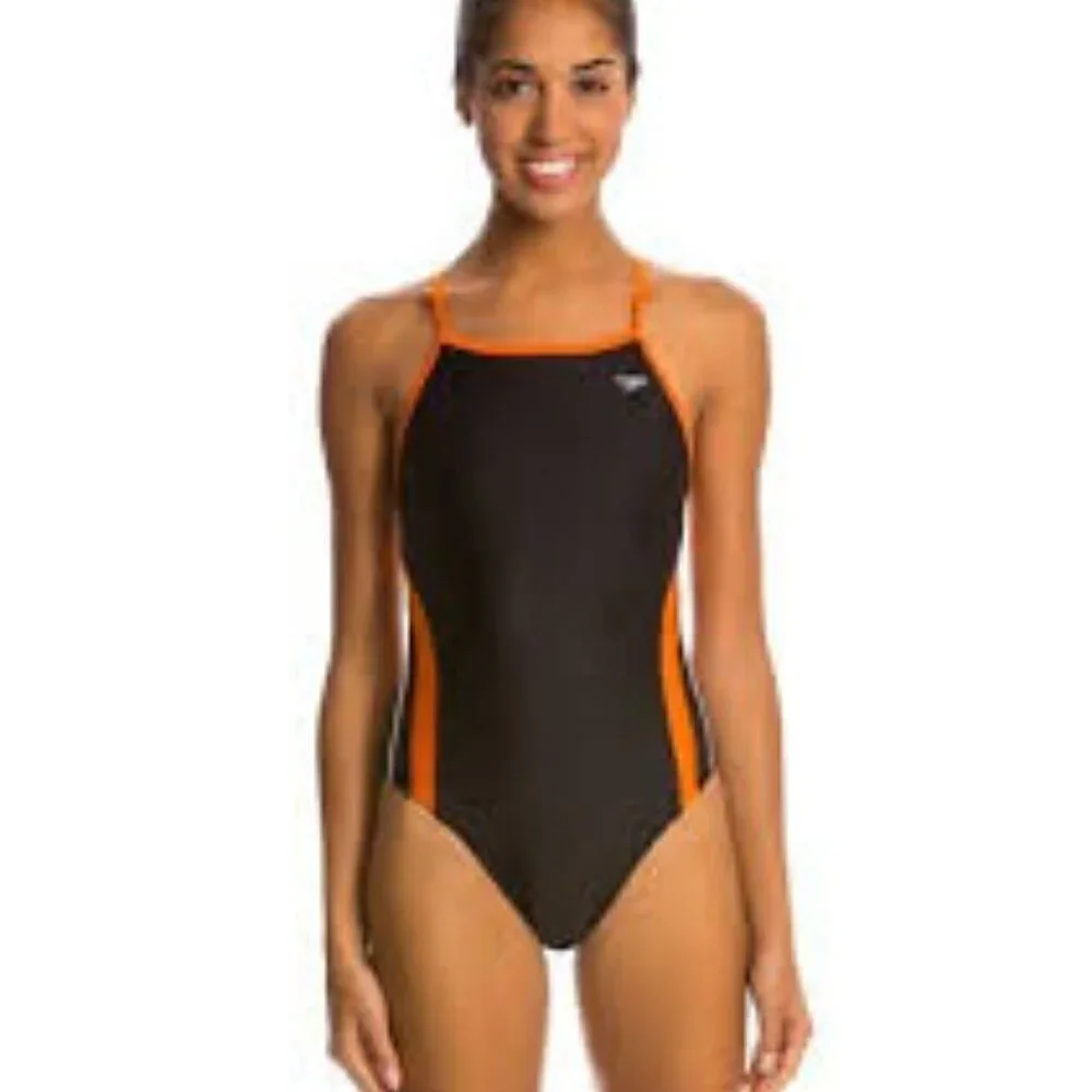 Speedo Rapid Spliced Energy Back Woman's Onepiece Swimsuit Black/Orange sz 6/32